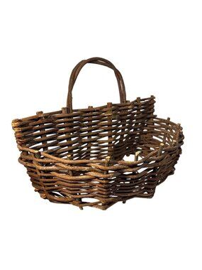 Rustic Wicker Wall Basket With Handle Half Moon Shape 11" Wide x 5" Tall